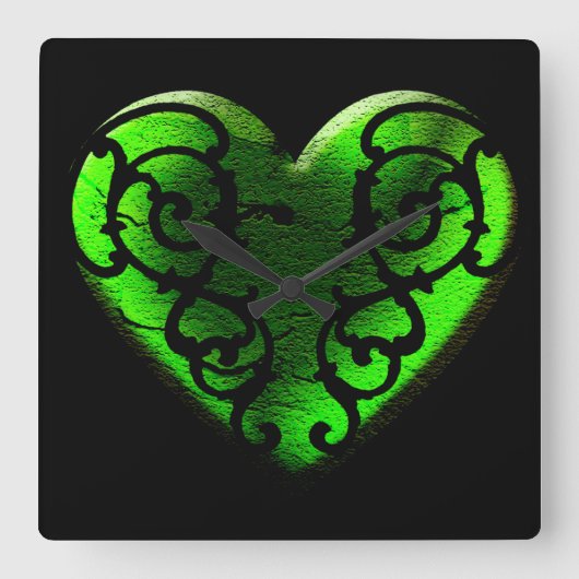Gothic St. Patrick's Day Green Heart Klock Vierkante Klok (Voorkant)