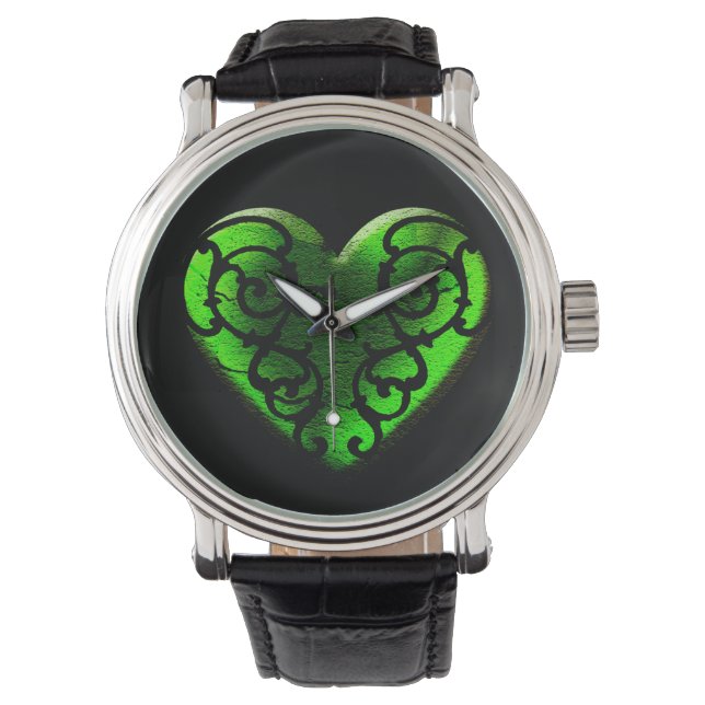 Gothic St. Patrick's Day Green Heart Watch Horloge (Voorkant)