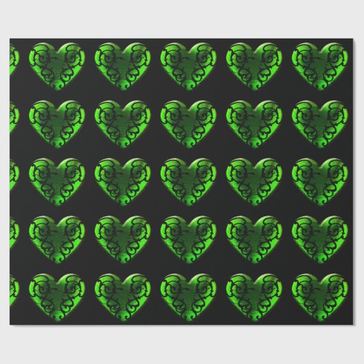 Gothic St. Patrick's Day Green Heart Wrapping Pape Cadeaupapier (Vlak)
