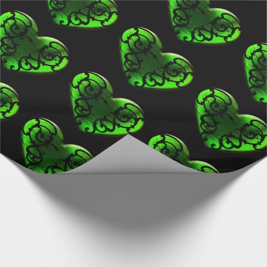 Gothic St. Patrick's Day Green Heart Wrapping Pape Cadeaupapier (Hoek)