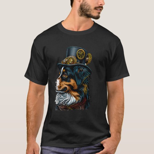 Gothic Steampunk aussie mini Australian Shepherd T-shirt (Voorkant)