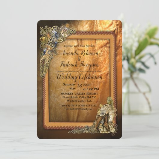 Gothic - Steampunk bruiloft op leer Kaart (Staand voorkant)