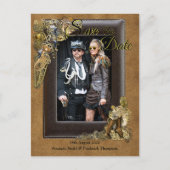 Gothic - Steampunk Bruiloft op Suede Save the Date Aankondigingskaart (Voorkant)