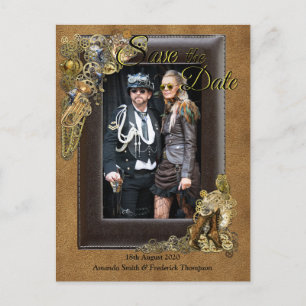 Gothic - Steampunk Bruiloft op Suede Save the Date Aankondigingskaart