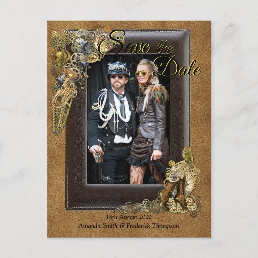 Gothic - Steampunk Bruiloft op Suede Save the Date Aankondigingskaart (Voorkant)