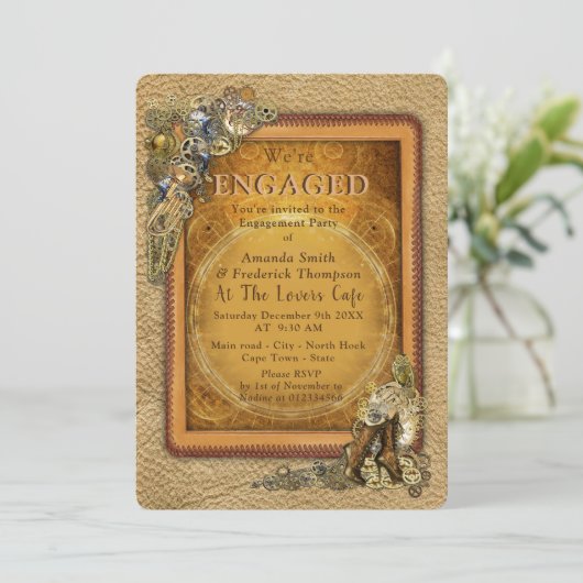 Gothic - Steampunk Engagement Party Kaart (Staand voorkant)