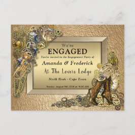 Gothic - Steampunk Gold Leather Verloving Uitnodiging Briefkaart