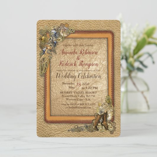 Gothic - Steampunk handgemaakte bruiloft Kaart (Staand voorkant)