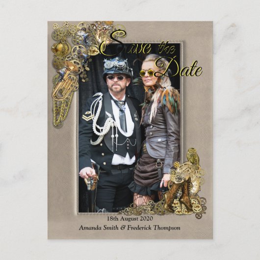 Gothic - Steampunk Leather Lijst Save the Date Aankondigingskaart (Voorkant)