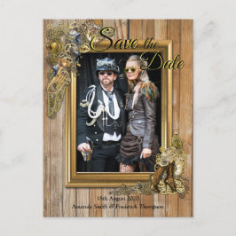 Gothic - Steampunk On Wood Bewaar de datum Aankondigingskaart