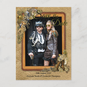 Gothic - Steampunk Op leer Save the Date Aankondigingskaart