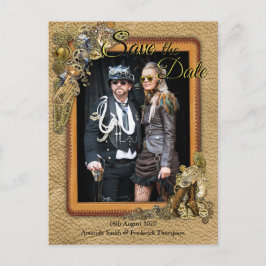 Gothic - Steampunk Op leer Save the Date Aankondigingskaart