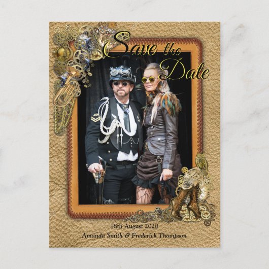Gothic - Steampunk Op leer Save the Date Aankondigingskaart (Voorkant)