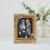 Gothic - Steampunk Op leer Save the Date Aankondigingskaart (Staand voorkant)
