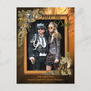 Gothic - Steampunk Op leer Save the Date Aankondigingskaart