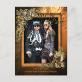 Gothic - Steampunk Op leer Save the Date Aankondigingskaart (Voorkant)