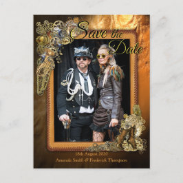 Gothic - Steampunk Op leer Save the Date Aankondigingskaart