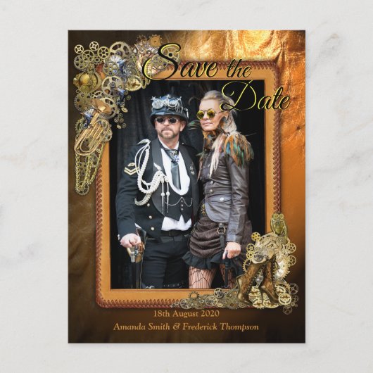 Gothic - Steampunk Op leer Save the Date Aankondigingskaart (Voorkant)