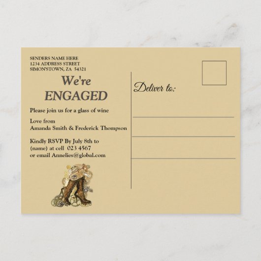 Gothic - Steampunk op Verloving hout Uitnodiging Briefkaart (Achterkant)