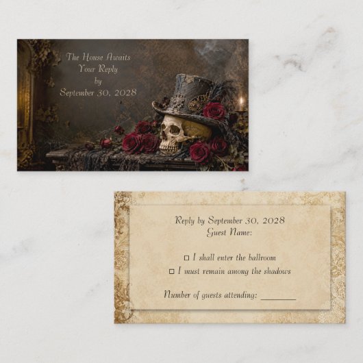 Gothic Steampunk RSVP-kaart Informatiekaartje (Voorkant / Achterkant)