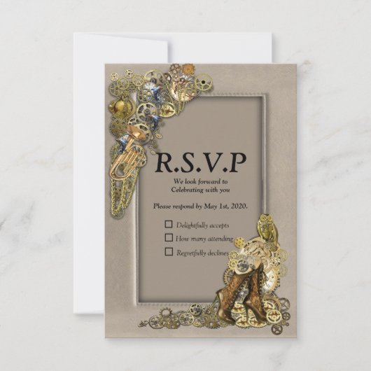 Gothic - Steampunk RSVP - Licht Lijst van leder Kaartje (Voorkant)