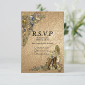 Gothic - Steampunk RSVP op Gold Leather Kaartje (Staand voorkant)