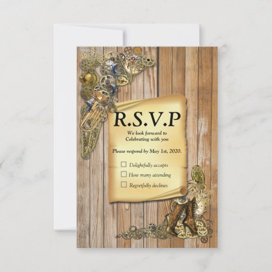 Gothic - Steampunk RSVP op hout (Voorkant)