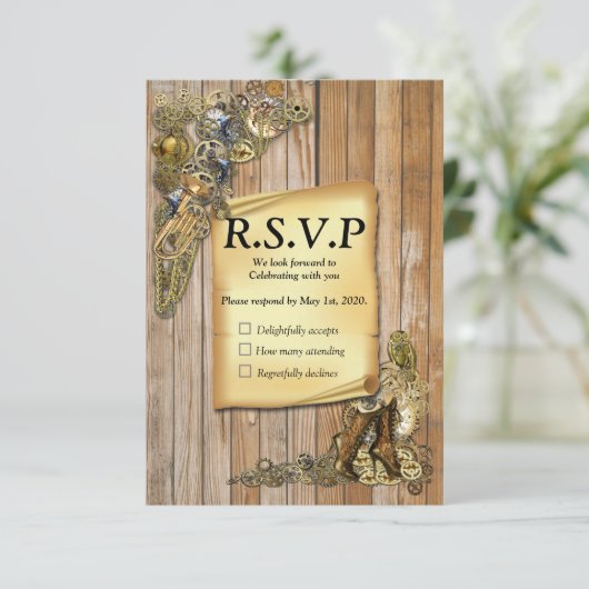 Gothic - Steampunk RSVP op hout (Staand voorkant)