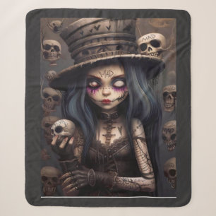 Gothic Steampunk Schedel Meisje – Donkere Fantasy Sherpa Deken