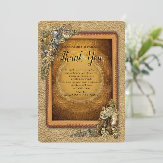 Gothic - Steampunk sculptures op leder Dank je Kaart (Staand voorkant)