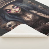 Gothic Steampunk Skull Girl – Dark Fantasy Cozy Sherpa Deken (3/4)
