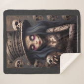 Gothic Steampunk Skull Girl – Dark Fantasy Cozy Sherpa Deken (Voorkant (horizontaal))