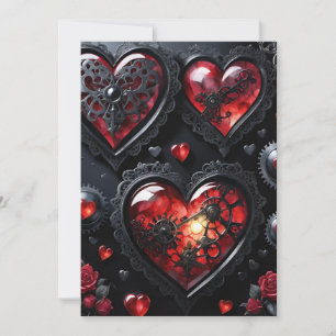 Gothic Steampunk Valentijnsdag Rood & Zwart Tandwi Feestdagenkaart