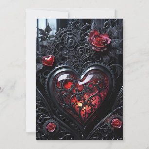 Gothic Steampunk Valentijnsdag Rood & Zwart Tandwi Feestdagenkaart