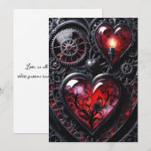 Gothic Steampunk Valentine Red & Black Gear Hearts Feestdagenkaart (Voorkant / Achterkant)
