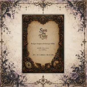 Gothic Steampunk Versnellingsklok Bruiloft Kaart