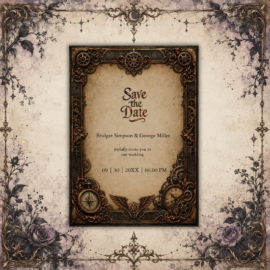 Gothic Steampunk Versnellingsklok Bruiloft Kaart