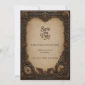 Gothic Steampunk Versnellingsklok Bruiloft Kaart (Voorkant)