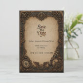 Gothic Steampunk Versnellingsklok Bruiloft Kaart (Staand voorkant)