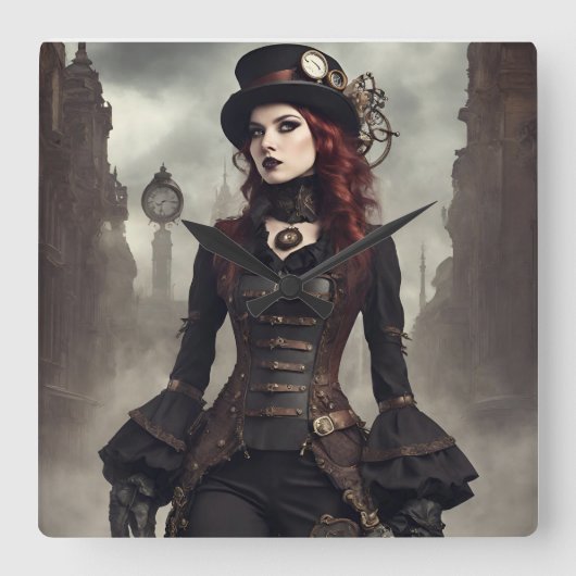 Gothic Steampunk Vierkante Klok (Voorkant)