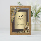 Gothic - Steampunk Weddenschap op Suede RSVP Kaartje (Staand voorkant)