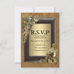 Gothic - Steampunk Weddenschap op Suede RSVP Kaartje