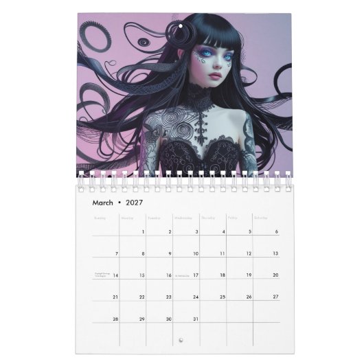Gothic stijl meisje kalender (Mar 2027)