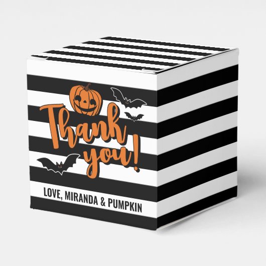 Gothic Strepen Pompoen Vleermuizen Halloween Dank  Bedankdoosjes (Voorkant Zijde)