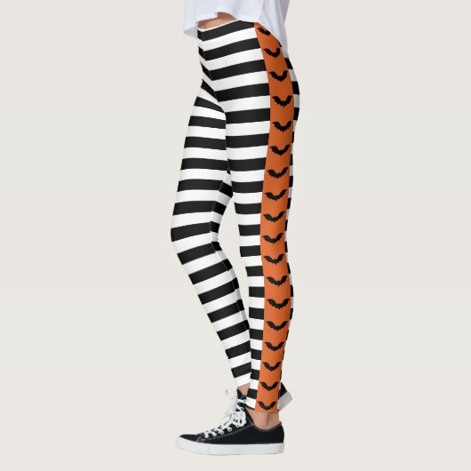 Gothic Stripes Sinaasappel Vleermuis streep Hallow Leggings (Links)