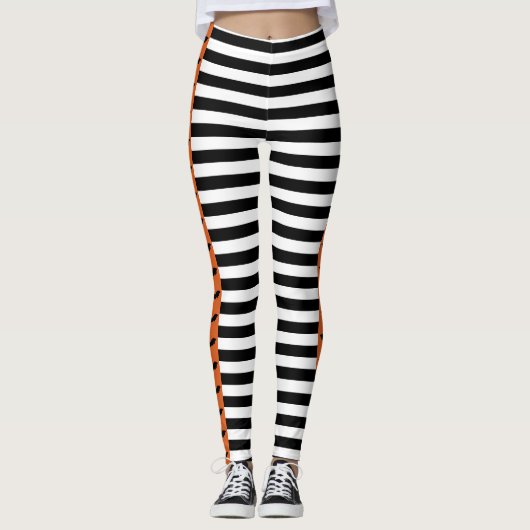 Gothic Stripes Sinaasappel Vleermuis streep Hallow Leggings (Voorkant)