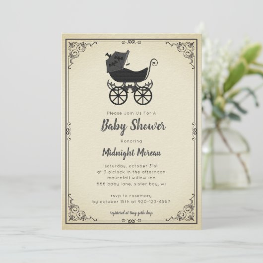 Gothic Stroller Bat Baby shower Invitation Kaart (Staand voorkant)