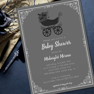 Gothic Stroller Bat Baby shower Invitation Kaart