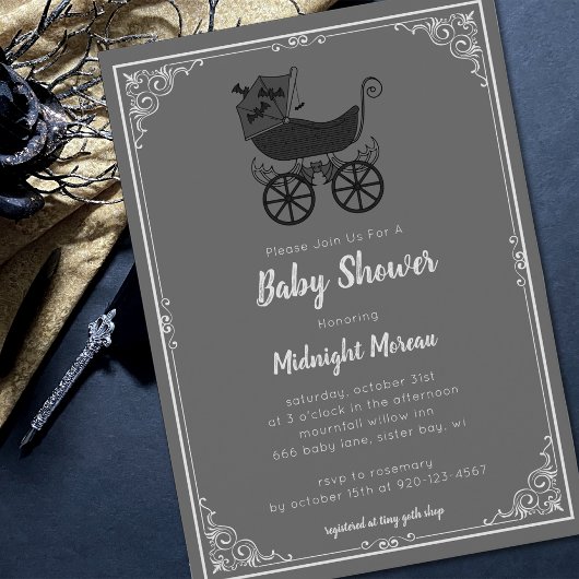 Gothic Stroller Bat Baby shower Invitation Kaart