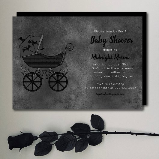 Gothic Stroller Bat Baby shower Invitation Kaart